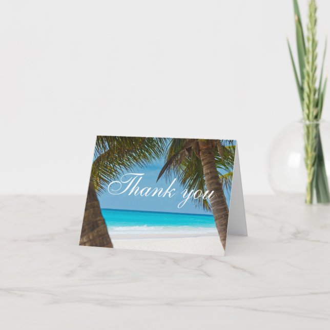 Palm Trees On Beach Wedding Thank You Cards (Front)