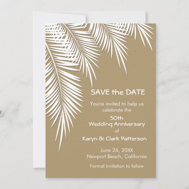 Palm Trees on Gold SAVE THE DATE Cards (Front)