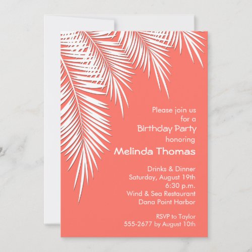 Palm Trees on Living Coral Birthday Invitations