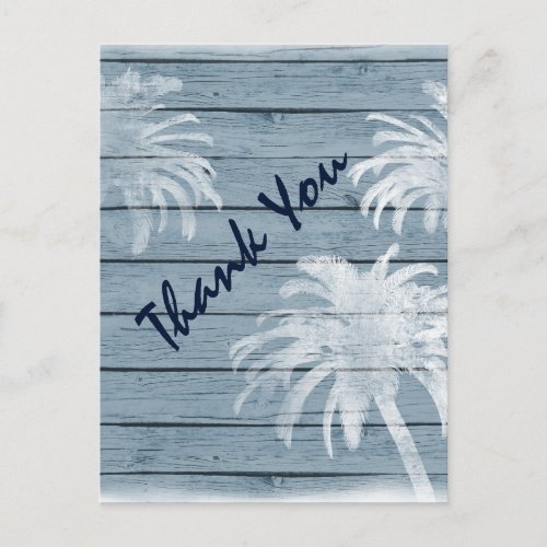 Palm Trees on Rustic Wood Beach Thank You Postcard