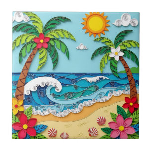 Palm Trees on the Beach Ceramic Tile