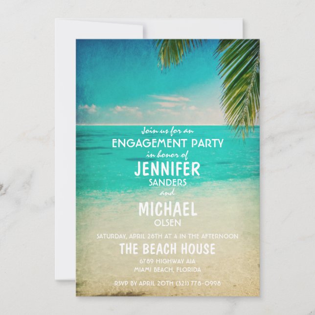 Palm Trees on the Beach Engagement Party Invite (Front)