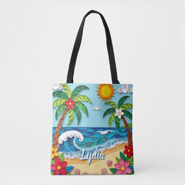 Palm Trees on the Beach Personalized Tote Bag (Front)
