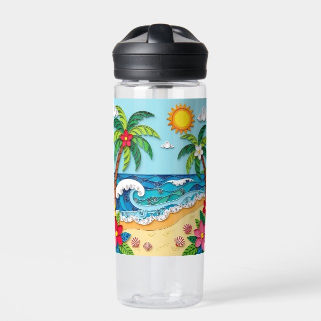 Palm Trees on the Beach  Water Bottle (Front)