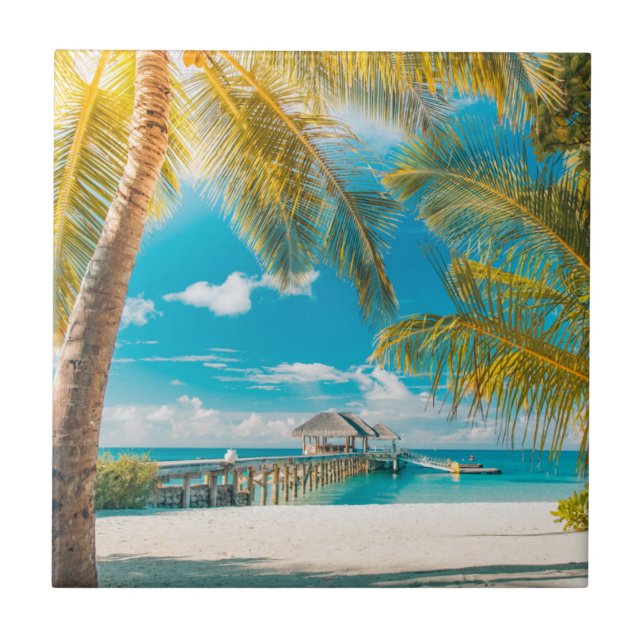 Palm Trees on the Sunset Ceramic Tile (Front)