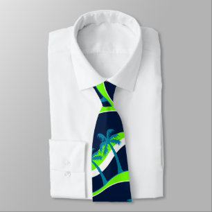 Palm trees on waves neck tie