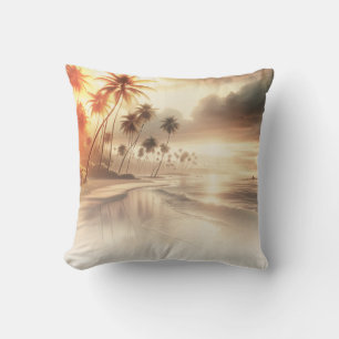 Palm Trees & Orange Sunset Beach Throw Pillow