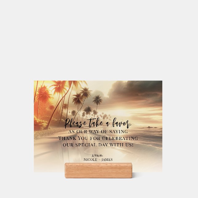 Palm Trees & Orange Sunset Beach Wedding Favor  Holder (Woodblock)