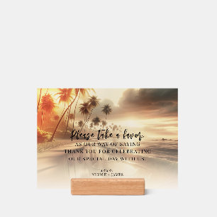 Palm Trees & Orange Sunset Beach Wedding Favor  Holder