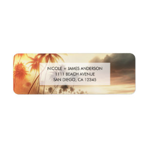 Palm Trees & Orange Sunset Beach Wedding Label