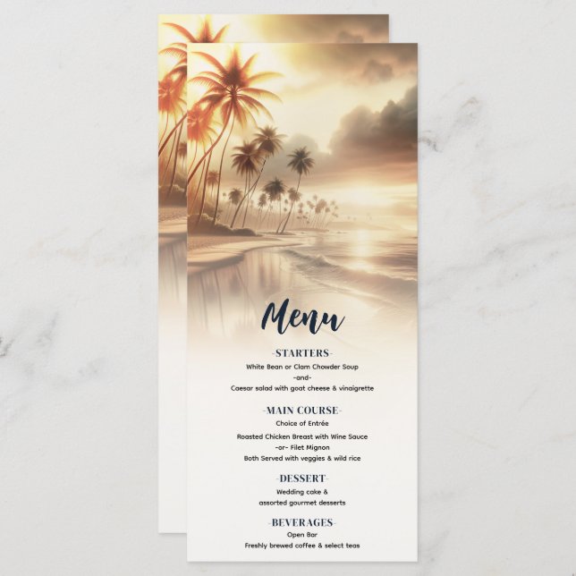 Palm Trees & Orange Sunset Beach Wedding Menu (Front/Back)