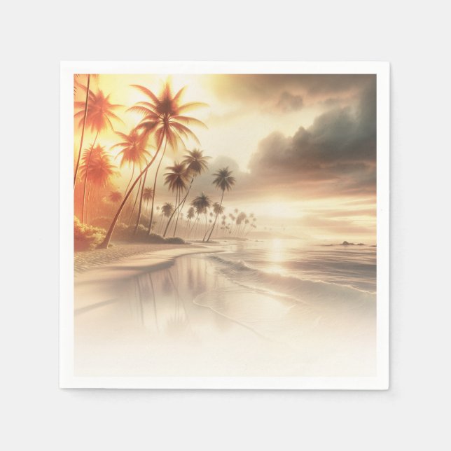 Palm Trees & Orange Sunset Beach Wedding Napkins (Front)