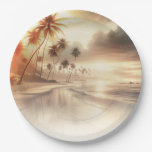 Palm Trees &amp; Orange Sunset Beach Wedding Paper Plates