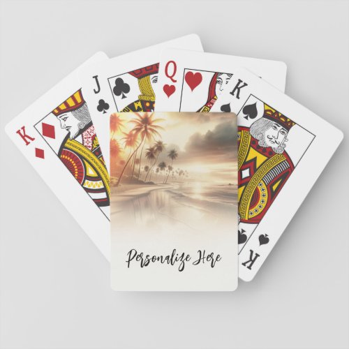 Palm Trees  Orange Sunset Beach Wedding Poker Cards