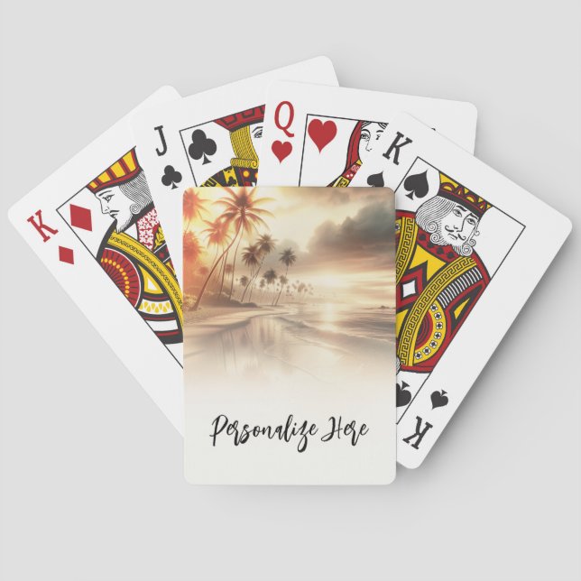 Palm Trees & Orange Sunset Beach Wedding Poker Cards (Back)