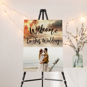 Palm Trees & Orange Sunset Beach Wedding Sign