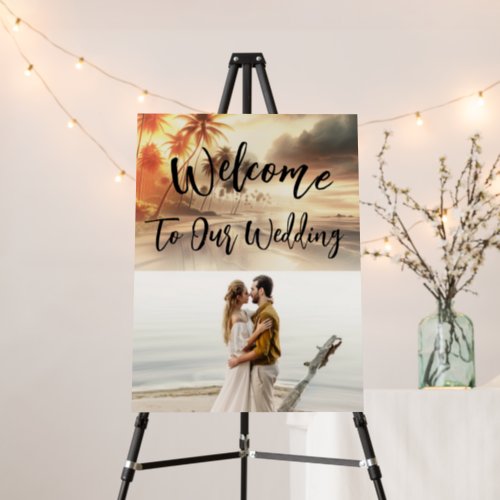 Palm Trees  Orange Sunset Beach Wedding Sign