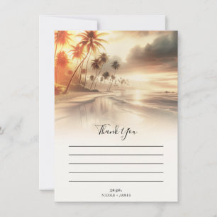Palm Trees & Orange Sunset Beach Wedding Thank You Invitation