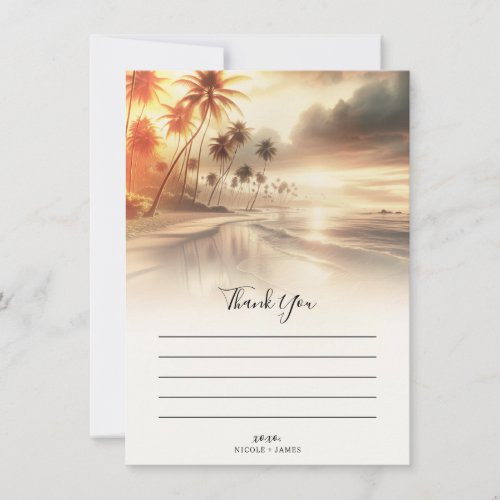 Palm Trees  Orange Sunset Beach Wedding Thank You Invitation