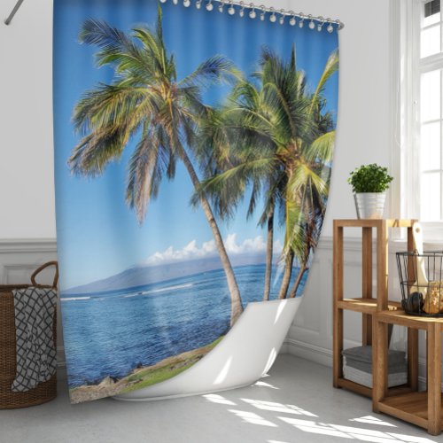 Palm Trees over Molokini Hawaii Beach  Shower Curtain