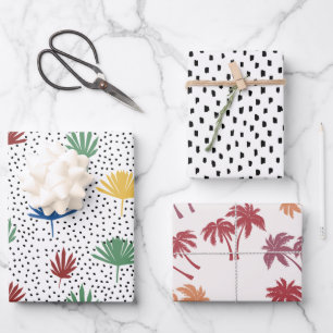 Palm Trees, Palm Fronds & Black Hand Drawn Dots Wrapping Paper Sheets
