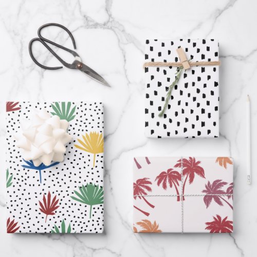 Palm Trees Palm Fronds  Black Hand Drawn Dots Wrapping Paper Sheets