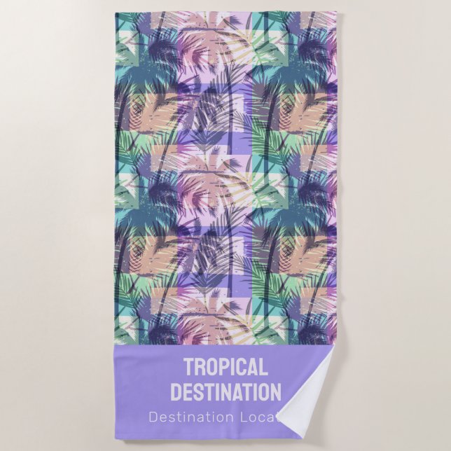 Palm Trees Pattern custom text Beach Towel (Front)