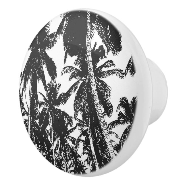 Palm Trees Pattern in Black and White. Ceramic Knob (Right)