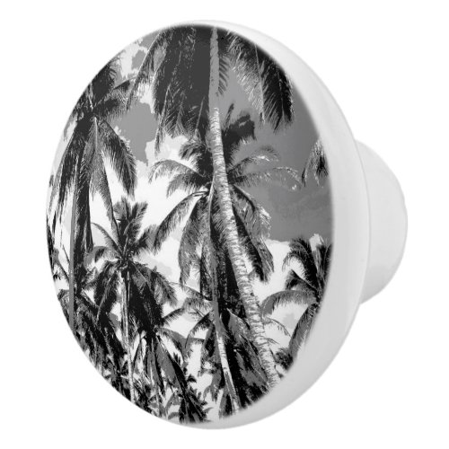 Palm Trees Pattern in Posterised Mono Effect Ceramic Knob