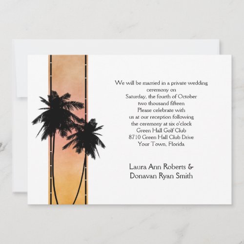 Palm Trees Peach Yellow Ombre Reception Only Announcement