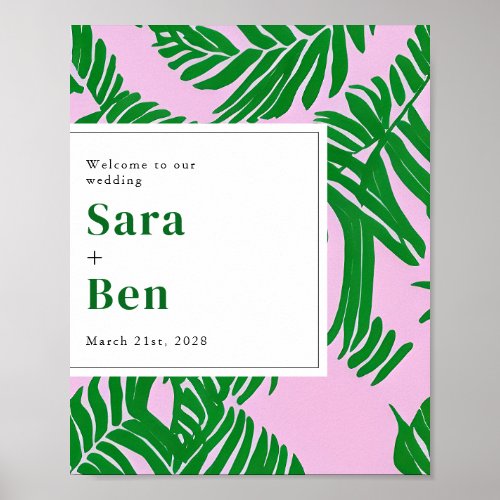 Palm Trees Pink  Green Beach Wedding Welcome  Poster