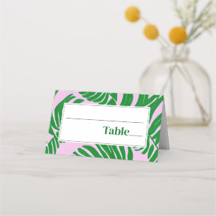 Palm Trees Pink + Green Modern Beach Wedding Place Card
