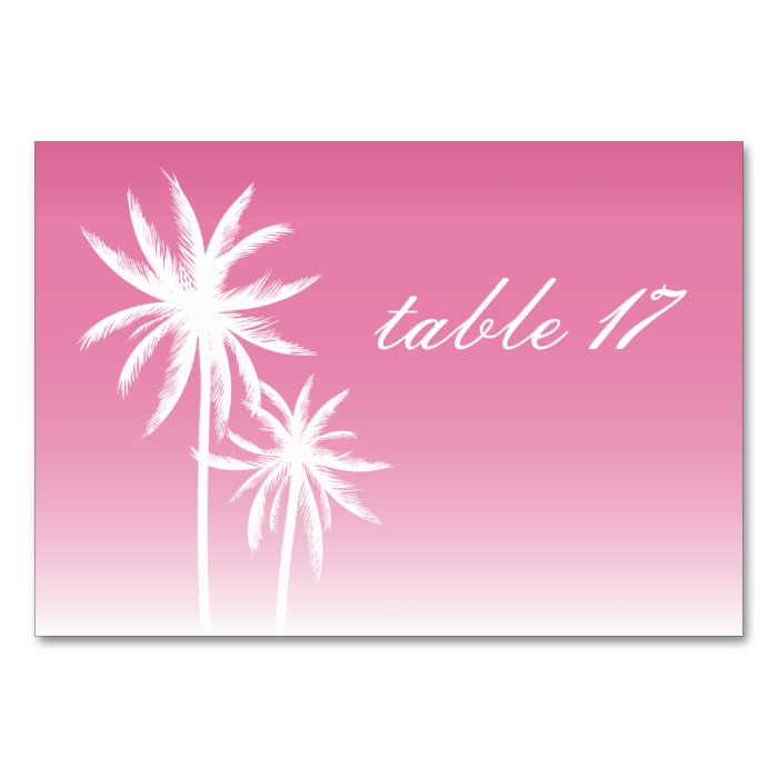 Palm Trees Pink Wedding Table Number Card Table Cards