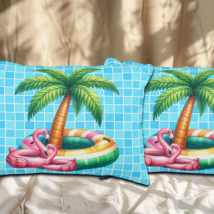 Palm Trees Pool Party Flamingo Accent Pillow