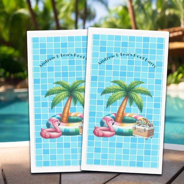 Palm Trees Pool Party Flamingo Paper Guest Towels (Creator Uploaded)