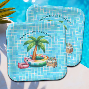 Palm Trees Pool Party Flamingo Paper Plates