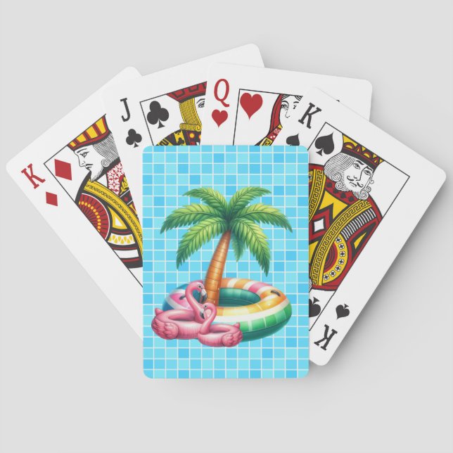 Palm Trees Pool Party Flamingo Poker Cards (Back)