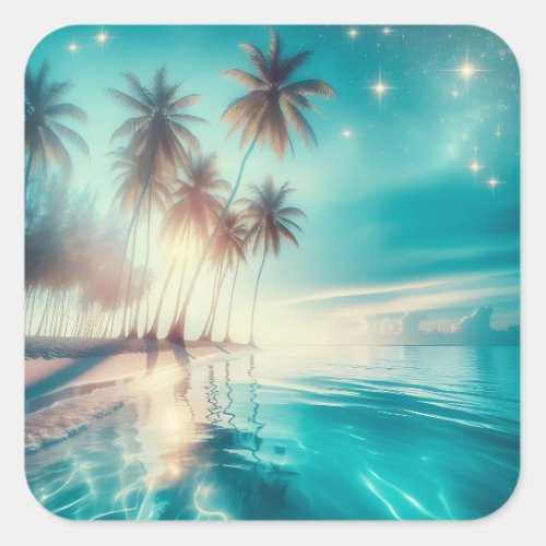 Palm Trees Reflection in the Ocean Square Sticker
