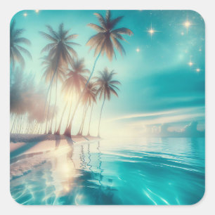 Palm Trees Reflection in the Ocean Square Sticker