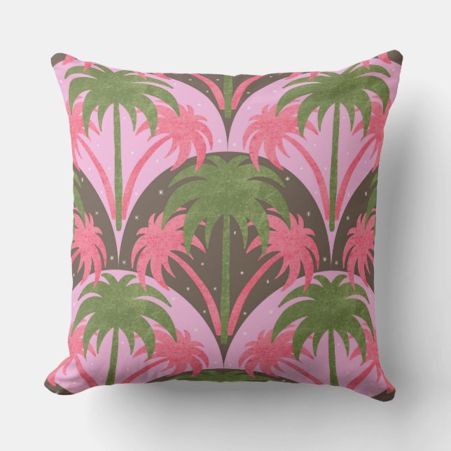 Palm Trees Retro Texture Pink Green Brown Throw Pillow (Front)