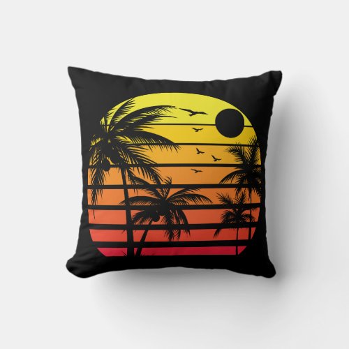 Palm Trees Retro Vintage Sunset Throw Pillow