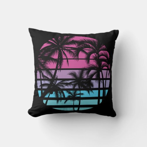 Palm Trees Retro Vintage Sunset Throw Pillow