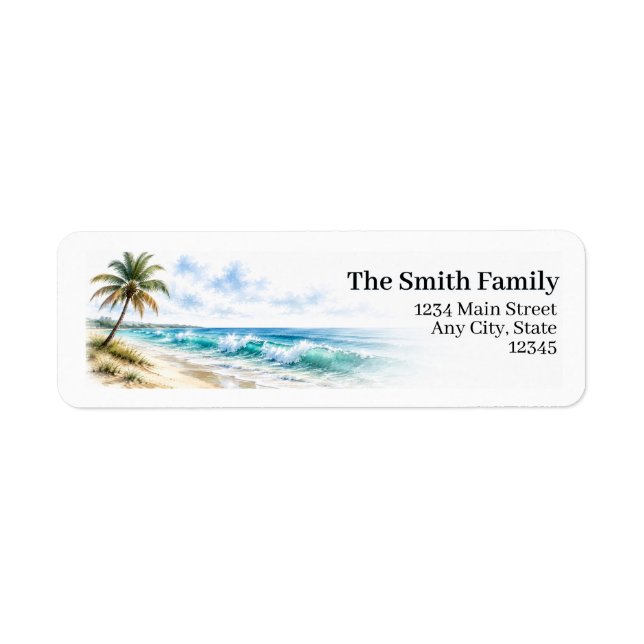 Palm Trees Return Address Labels Tropical Beach (Front)