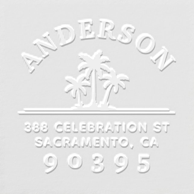 Palm Trees | Round Family Name Return Address Embosser (Design)