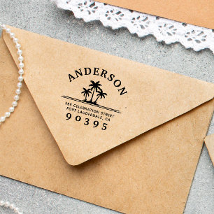 Palm Trees Round Family Name Return Address Self-inking Stamp