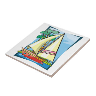 Palm Trees & Sailboat Ceramic Tile