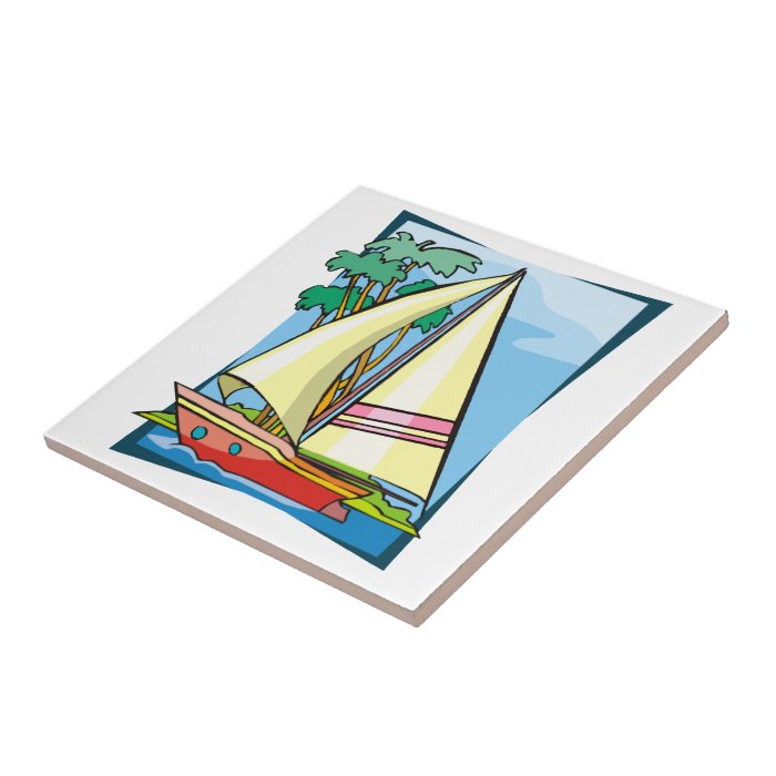 Palm Trees & Sailboat Ceramic Tiles