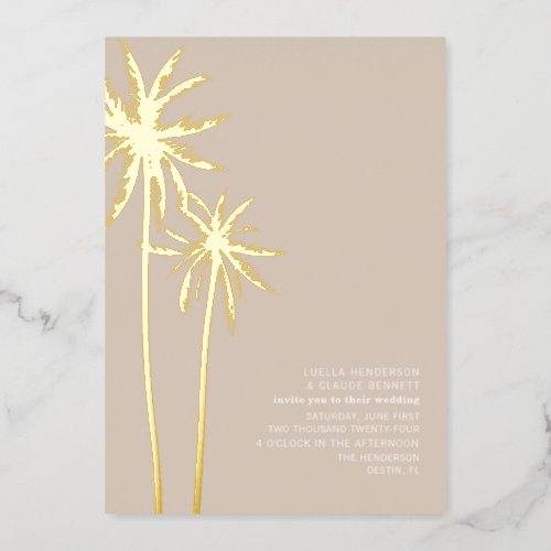 Palm Trees Sand Wedding Foil Invitation