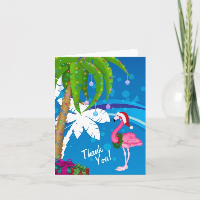 Palm Trees Santa Flamingo Holiday Beach Thank You (Front)