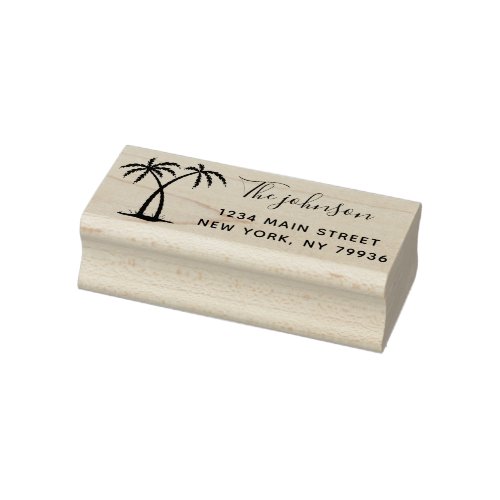 Palm Trees Script Family Name Return Address Rubber Stamp